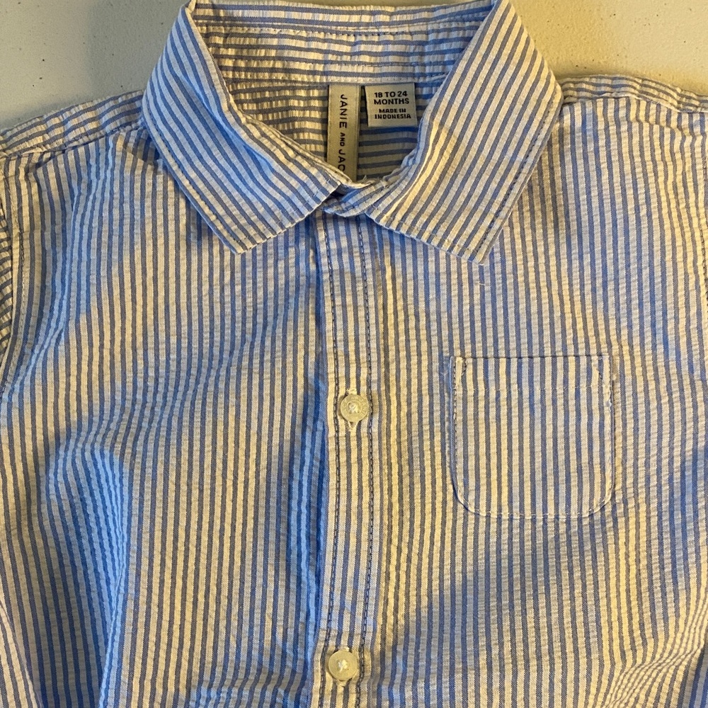 Janie and Jack Blue and White Striped Bodysuit Baby 18-24 Mos